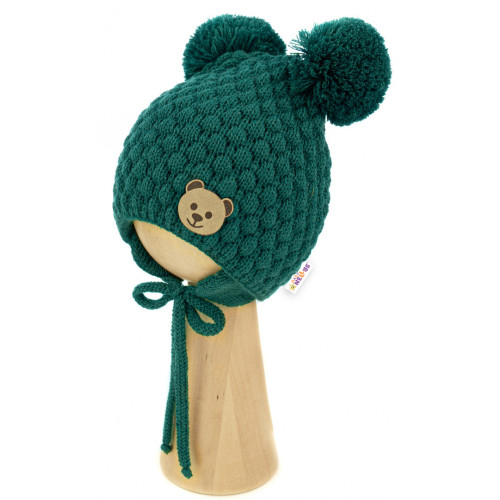 Zimná pletená čiapka Teddy Bear na zaväzovanie, zelená, 68/80, (6-12m)