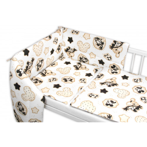 Mantinel s obliečkami do postieľky, 3D sada Myška Retro - biela s potlačou,  135x100