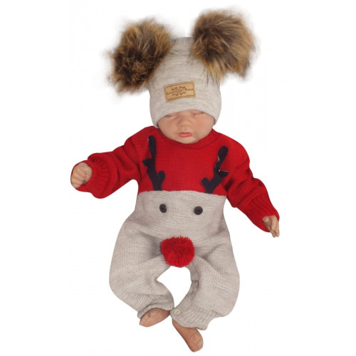 Z&Z Detský pletený Vianočný overálek Baby Sob, červený, veľ. 68