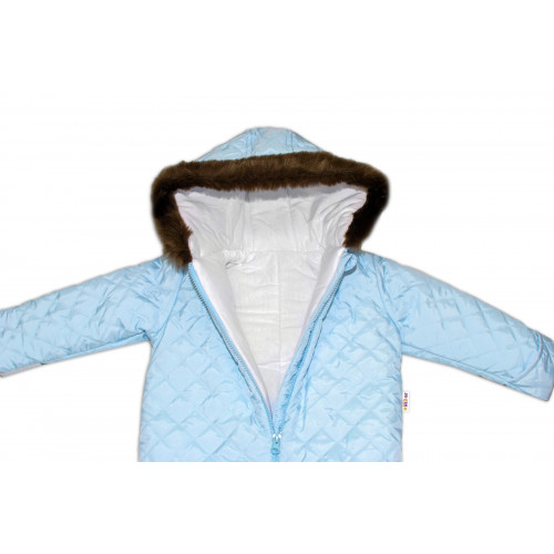 Kombinéza s kapucňou a kožušinkou Baby Nellys ®prošívaná, bez šlapie - sv. modrá, veľ. 98