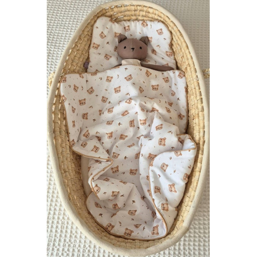 Sada do kočíka, bavlnená 2D sada, Bear, biela/hnedá