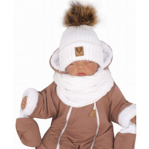 Z&Z Zimná čiapka 3v1 + komín, biela, veľ. 68/80