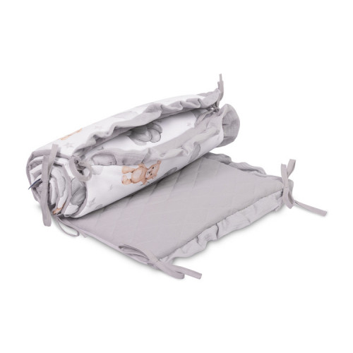 Mantinel do postieľky, mušelín 180x40cm (3x60x40cm) - Medvedík šedý