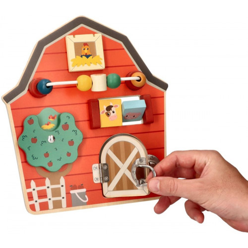 Aktívna edukačná drevená tabuľa, Farma - červená