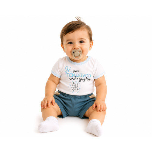 Body kr.rukáv s vtip. textom Baby Nellys, Já jsem TEN DŮVOD našeho zpoždění,vel.86, chalan
