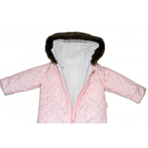 Kombinéza s kapucňou a kožušinkou Baby Nellys ®prošívaná, bez šlapiek, sv. ružová, veľ.98