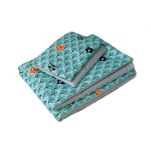 Baby Nellys Mantinel pletený vrkoč s obliečkami Lesik, 135x100 - tyrkys, šedá