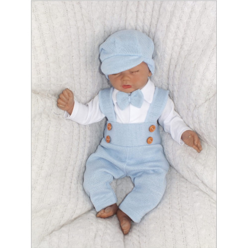 Z&Z 5-dielna pletená sada Boy, body, nohavice, čiapočka motýlik, topánočky, modrá, veľ. 86