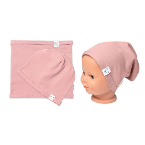 Čiapka s nákrčníkom bavlna, Little Bear, Baby Nellys, púdrová, veľ. 98/134
