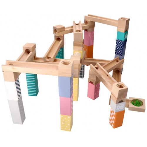 Adam Toys Drevená guličková dráha, labyrint - 53 dielikov