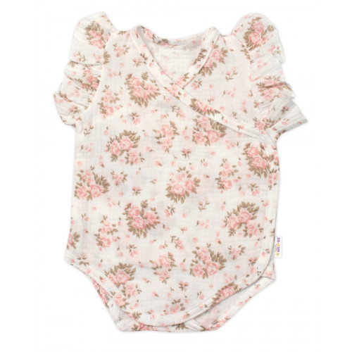 Zavinovacie body, kraťasky + čelenka, mušelín, Pivonky, Baby Nellys, smotanové, veľ. 74