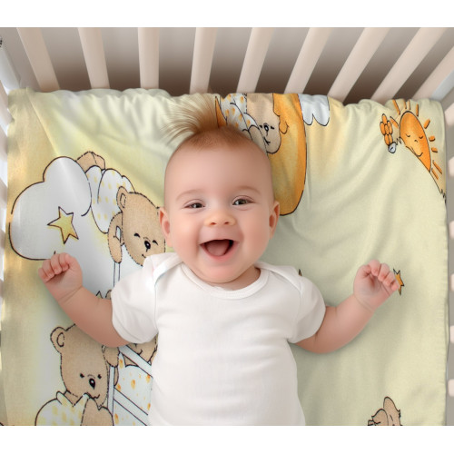 Prestieradlo do postieľky 140x70cm, bavlna Premium, Medvedík na rebríku, žlté