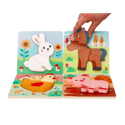 Sada 4 drevených puzzlí pre děti - farma