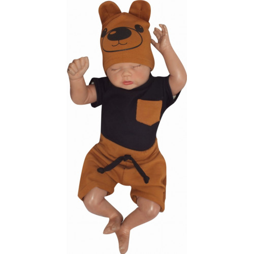 Z&Z 2-dielna sada tričko kr. rukáv, kraťasky s povrázkom - hnedá, čierna, veľ. 68