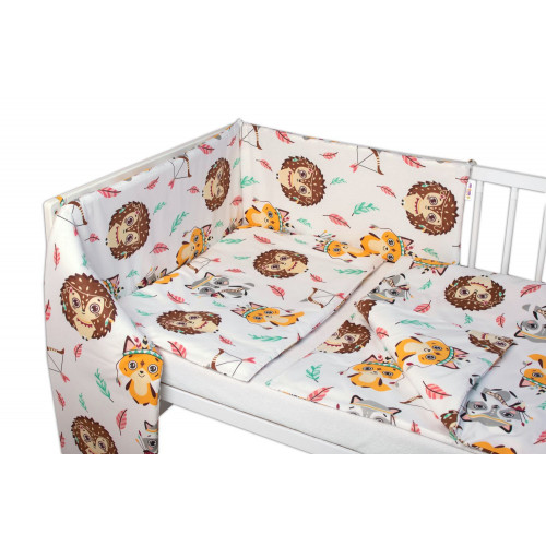 3-dielna sada - mantinel s obliečkami Ježko a líška - biela/žltá, 135x100 cm