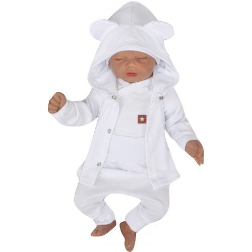 Novorodenecká sada 4D, body kr. rukáv, tepláčiky, kabátik a čiapočka Z&Z, biela