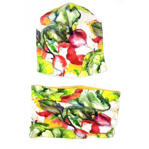 BEXA Jarná dvvojvrstvá čiapka + komín, Vegetables, viacfarebná, veľ. 116