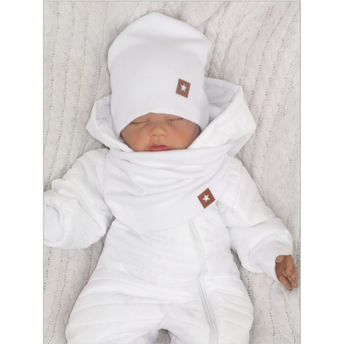 Dvojvrstvová rebrovaná čiapočka + nákrčník, biela, veľ. 68/74