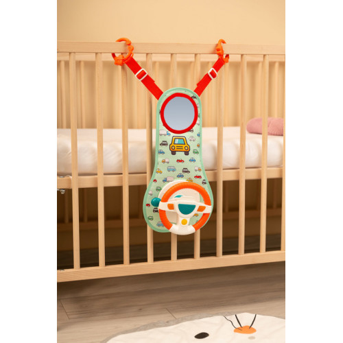 Závesná edukačná hračka s volantom - zelená, oranžová