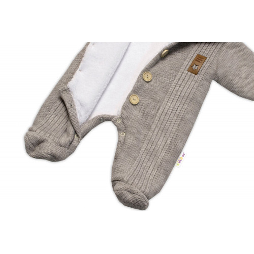 Baby Nellys Pletená kombinéza/overal LUX STAR s kožúškom - dvojvrstvová, béžová, veľ. 62