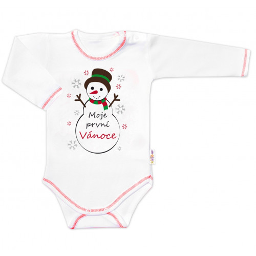 Baby Nellys Body dlhý rukáv Moje první Vánoce, Snehuliak, biele, veľ. 86