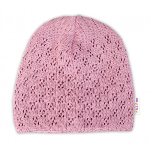 Dvojvrstvová ažúrková čiapka, bavlna, Baby Nellys - púdrová, veľ. 92/98