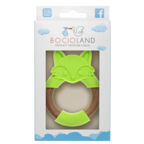 Silikónové drevené hryzátko Liška - zelené