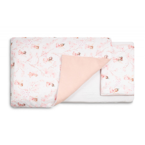 Mušelínové obliečky do postieľky 135x100, Víla Ema, ružová, biela