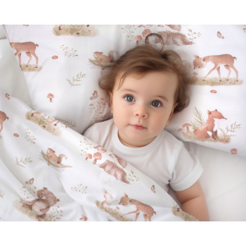 Mantinel s obliečkami, 3D sada - Roztomilé zvieratká, biela/hnedá