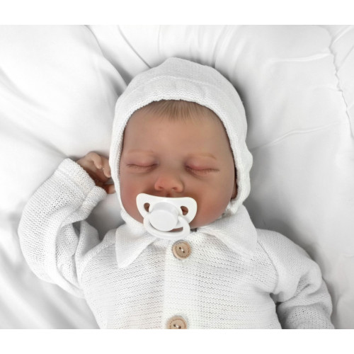 Pletená čiapočka na zaväzovanie bonetka Boy, Hand Made Baby Nellys, biela, veľ. 68/74