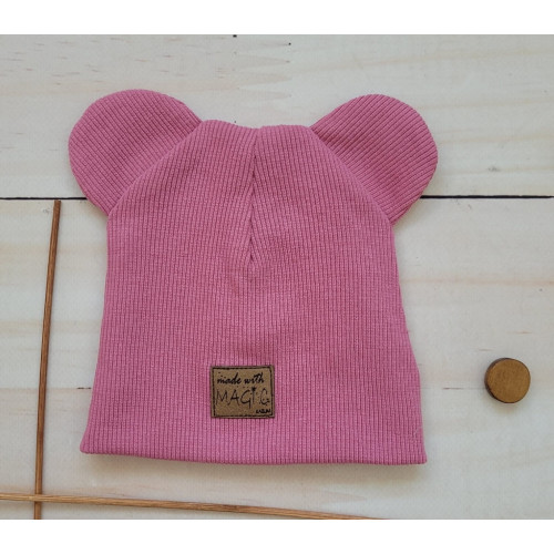 Dvojvrstvová rebrovaná čiapočka s uškami Magic - ružová