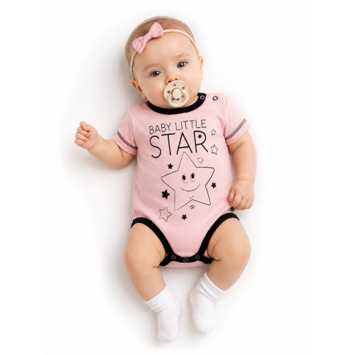 Body krátky rukáv Baby Nellys, Baby Little Star - ružové, veľ. 80
