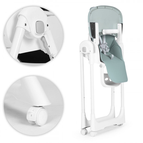 Detská jedálenská stolička s nastaviteľnou výškou, ekokoža, podnos, zelená