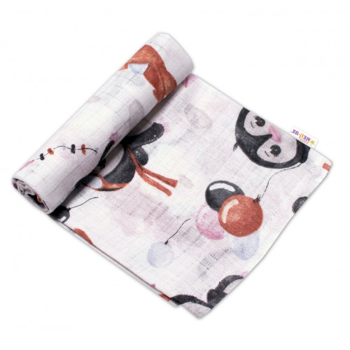 Baby Nellys Kvalitná bavlnená plienka - Tetra Premium, 70x80 cm -Tučniaky, ružovo/biel