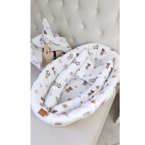 Prestieradlo do kočíka, koša, bavlna, Méďa pilot - biela, béžová