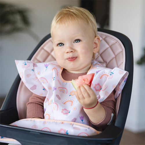Detský podbradník, zásterka s vreckom Dúha, púdrová