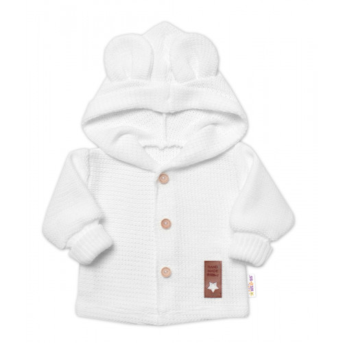 Elegantný pletený svetrík s gombíkmi a kapucňou s uškami Baby Nellys, biely