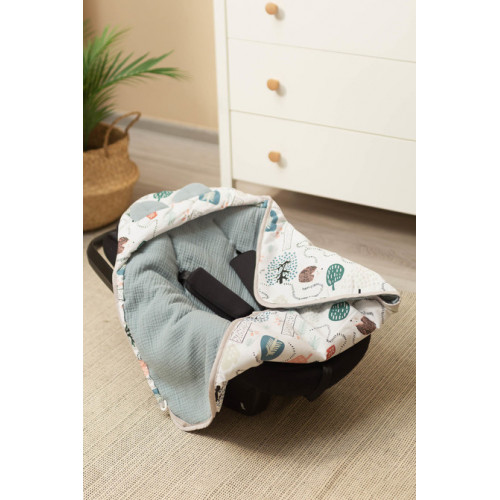 Zavinovačka 2v1 do autosedačky, kočíka, mušelín, bavlna - Ježko Toník, zelená