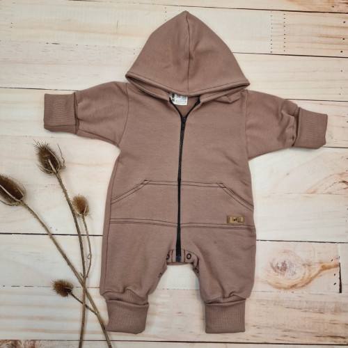 Detský teplákový overal s predĺženými nápletmi, čokoláda, veľ.  80