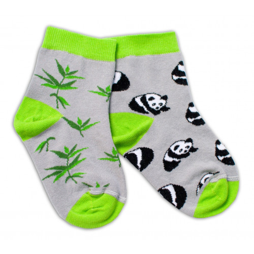 Baby Nellys Bavlnené veselé ponožky  Panda - sivé, veľ. 122/128