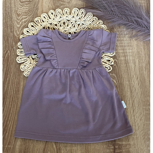 Bavlnené šaty s riasením, kr. rukáv, Puntík, Mamatti, slivkové, veľ. 104/110