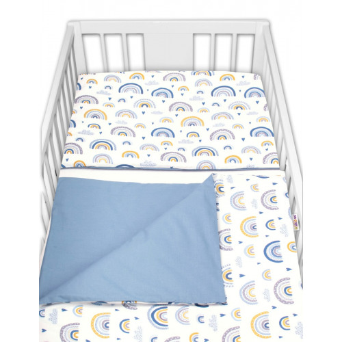 Baby Nellys 2-dielne bavlnené obliečky - Dúha, pastelová s potlačou/modrá.135x100 cm