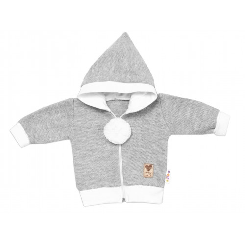 3-dielna súprava Hand made, pletený kabátik, kalhoty a topánočky, sivá
