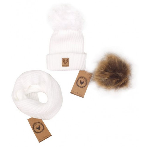 Z&Z Zimná čiapka 3v1 + komín, biela, veľ. 68/80