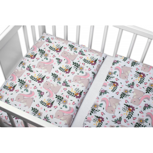 Baby Nellys 2-dielne bavlnené obliečky Zajačik na lúke - ružová, biela, 135x100