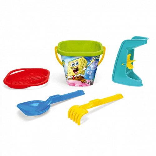 Sada na piesok 5ks Sponge Bob plast 3 druhy v sieťke 20x26x20cm 12m + Wader