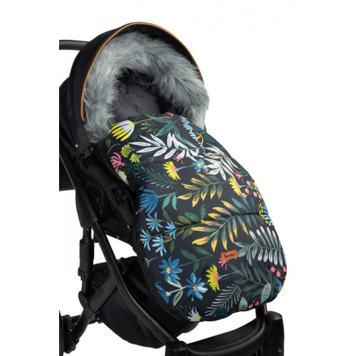 Prešívaný fusák s kožušinou SENSILLO OLAF - čierny s kvety