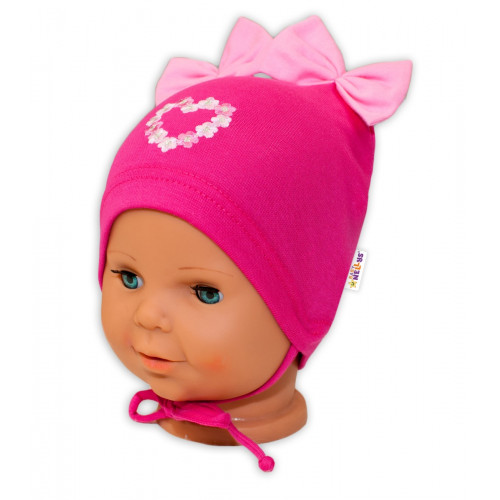 Bavlnená čiapočka na zaväzovanie Baby Nellys s mašličkami - tm. ružová