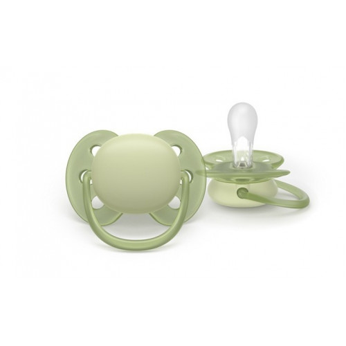 Silikónový cumlík Soft, 0-6m, Deň a noc, modrý, zelený
