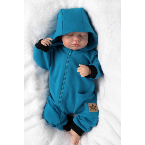 Teplákový overal s vreckom a kapucňou BOY, Baby Nellys, petrolejový